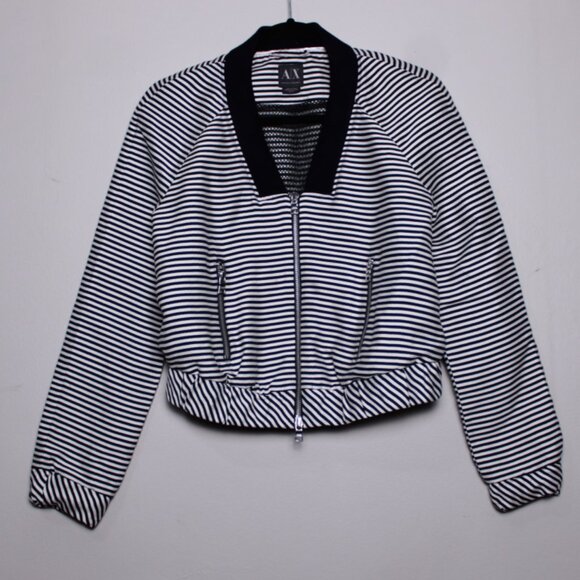 Armani Exchange Black & White Striped Bomber XS - Picture 1 of 16